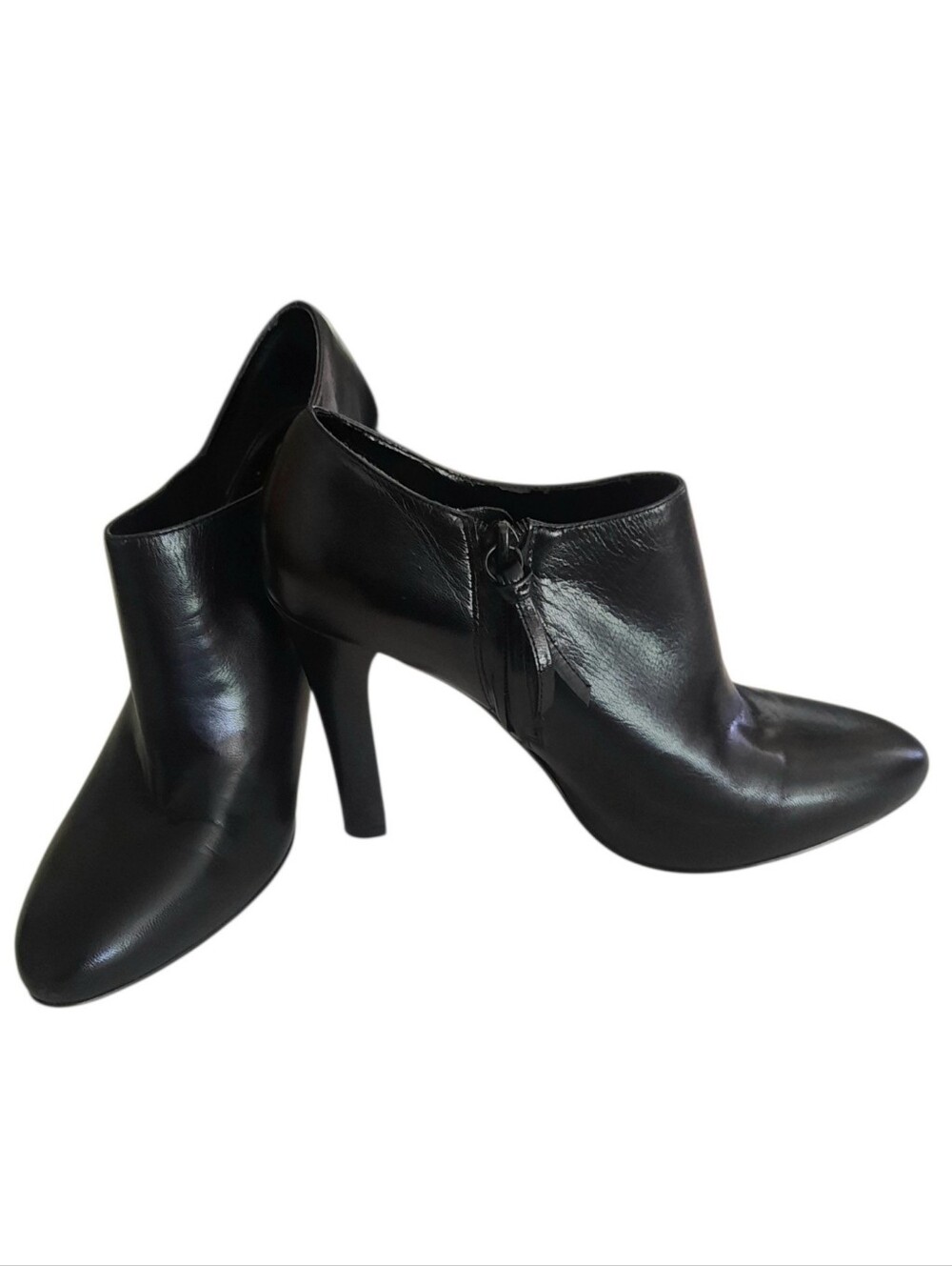 LAUREN RALPH LAUREN Janae Black Leather High-Heel Zip Up Ankle Booties Sz 7.5M